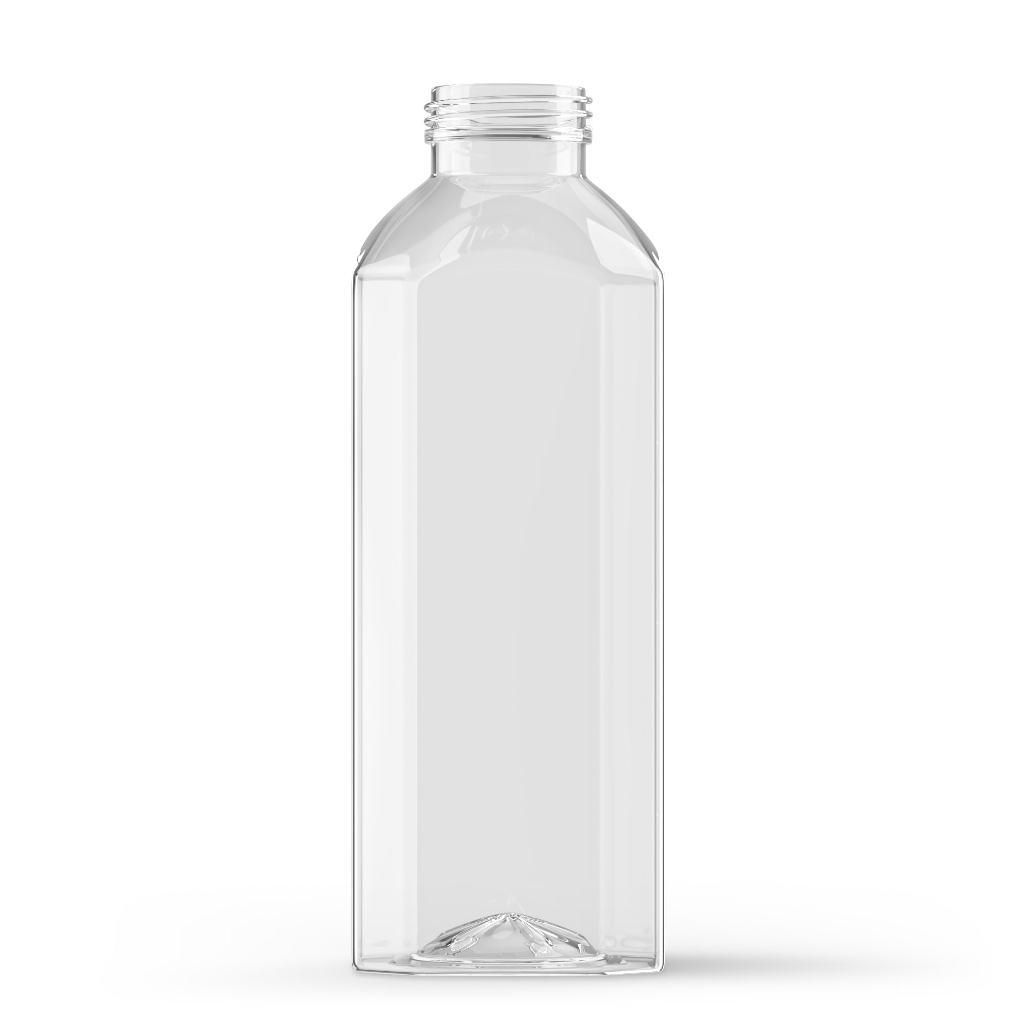 16 oz Clear PET Square Juice Bottle 38mm Neck NY