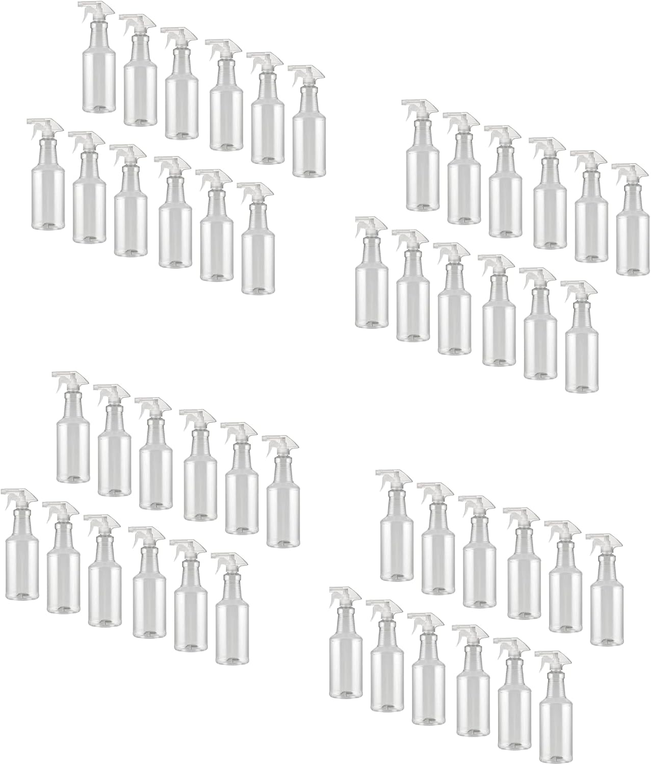 70 PACK- 32 oz Plastic Spray Bottle Heavy Duty Spraying Bottles Leak Proof Mist Empty Water Bottle for Cleaning Solution Planting Pet with Adjustable Nozzle and Refillable. (WHITE BOTTLES)