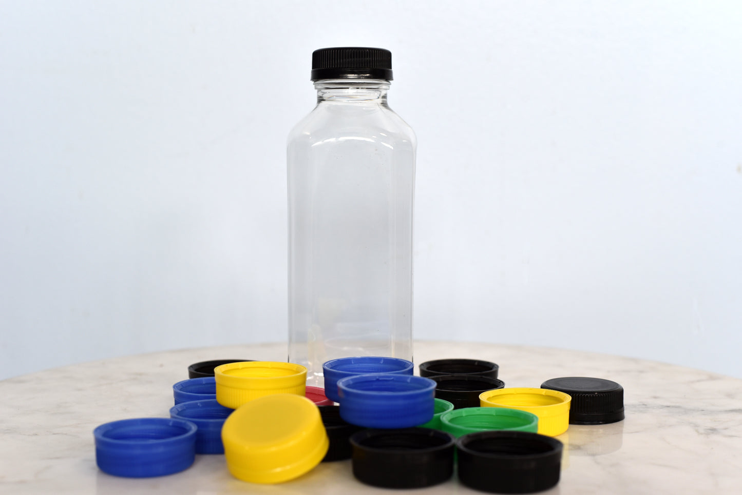 16 oz Clear PET Square Juice Bottle 38mm Neck NY