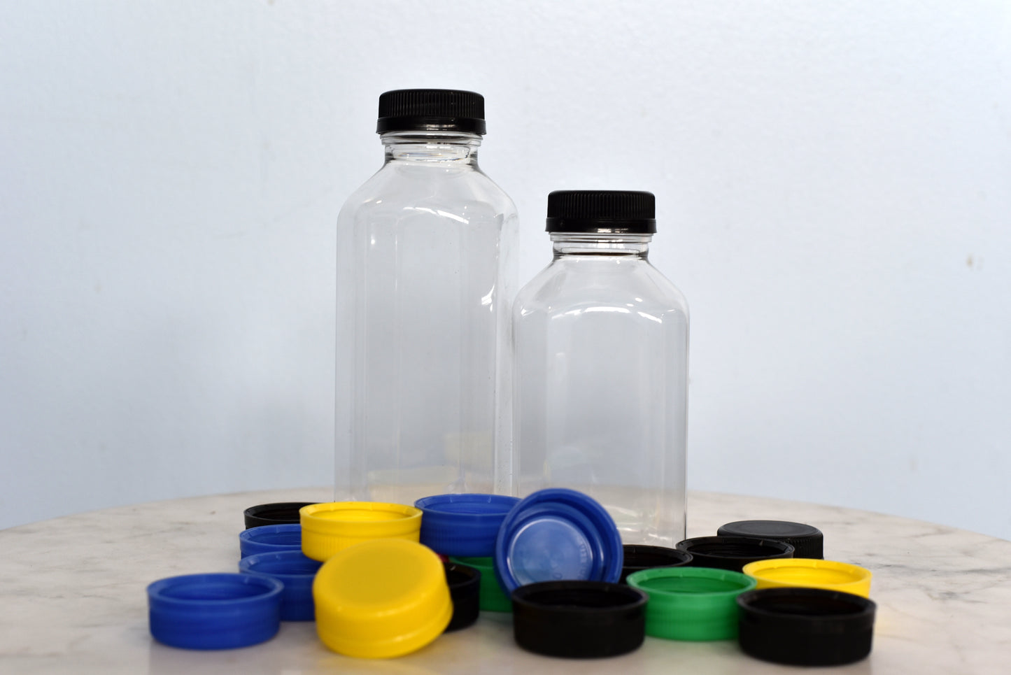 12 oz Clear PET Square Juice Bottle 38mm Neck NY