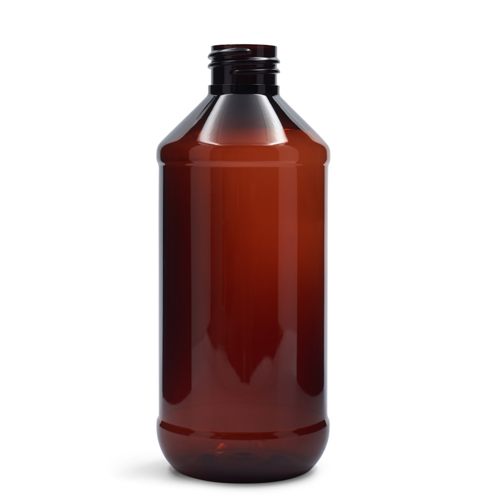 12 oz Amber PET Modern Round Bottle 24mm-410 Neck Finish