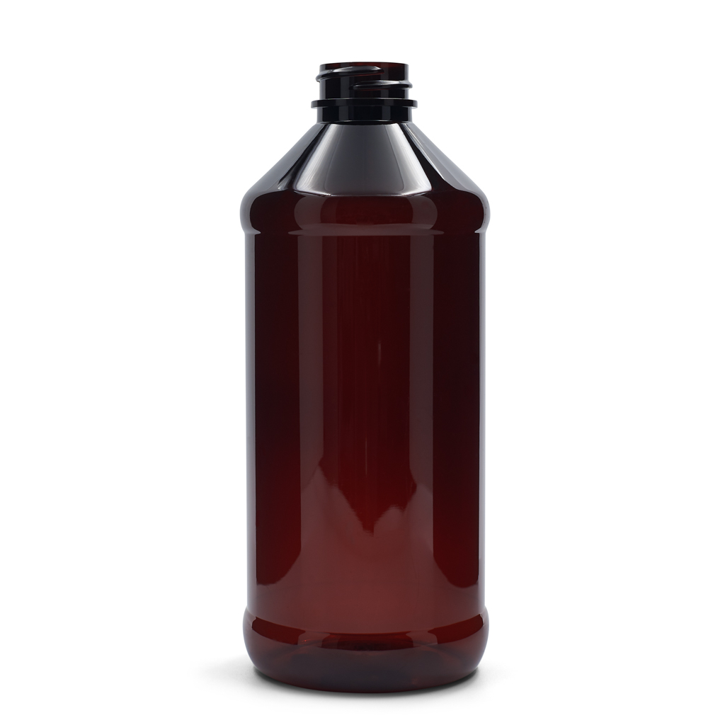 16 oz Amber PET Modern Round Bottle 28mm-400 Neck Finish