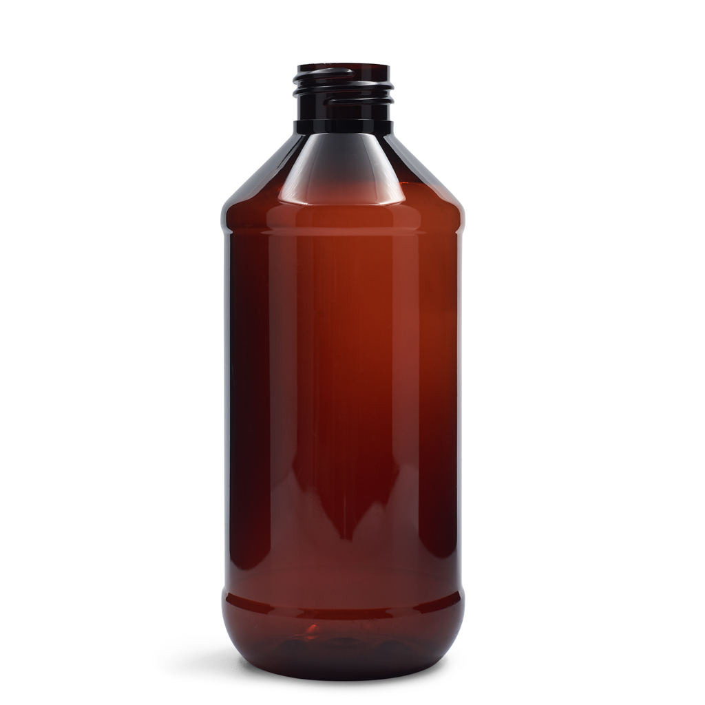 8 oz Amber PET Modern Round Bottle 24mm-410 Neck Finish