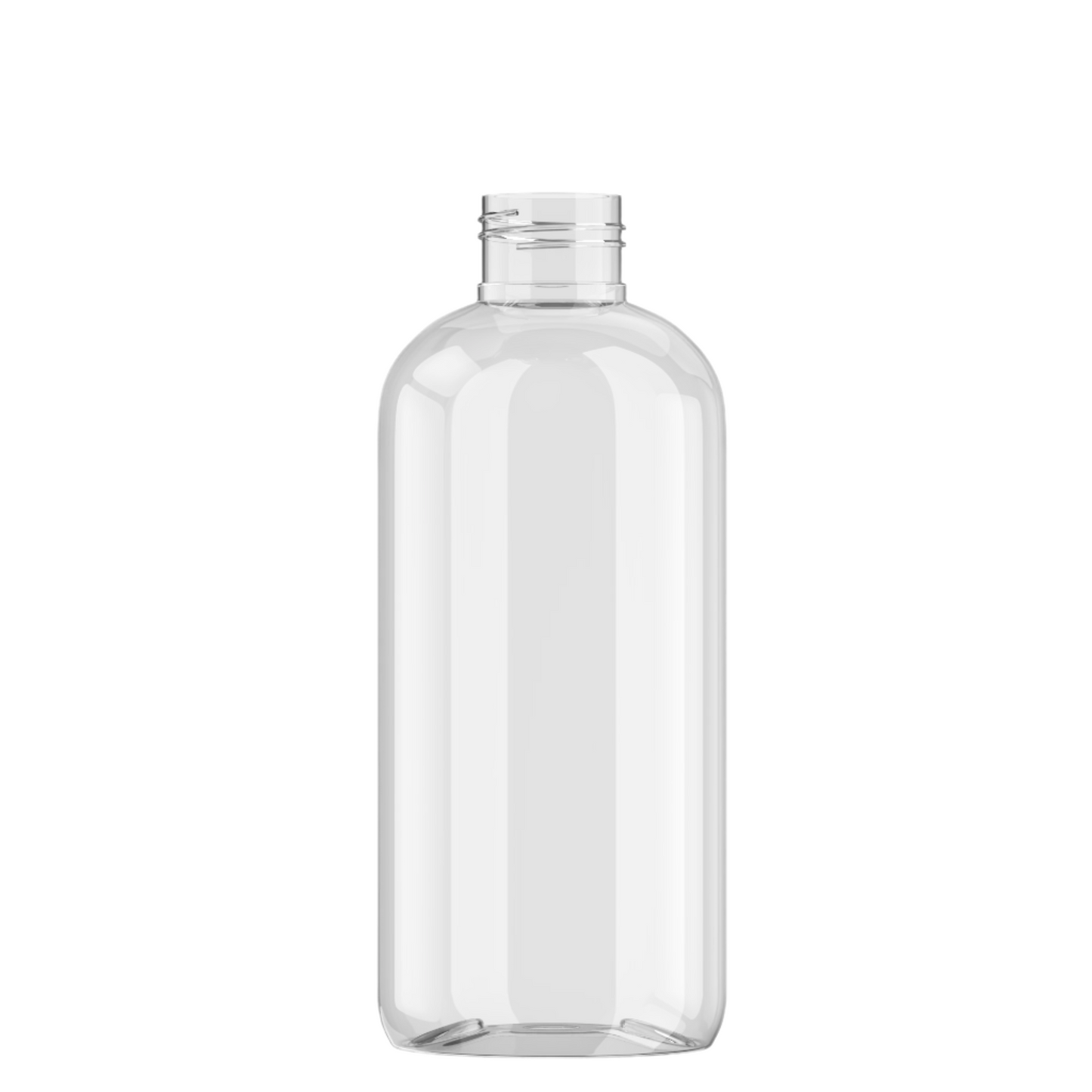 8 oz Clear PET Boston Round Bottle with 24-410 Neck