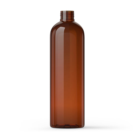 16 oz Amber PET Cosmo Round Bottle with 28-400 Neck