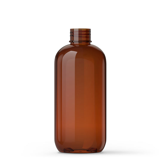 8 oz Amber PET Boston Round Bottle with 24-410 Neck