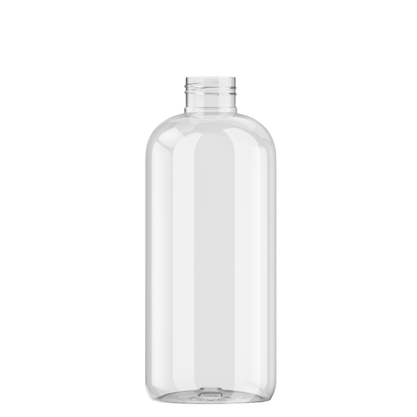 12 oz Clear PET Boston Round Bottle with 24-410 Neck