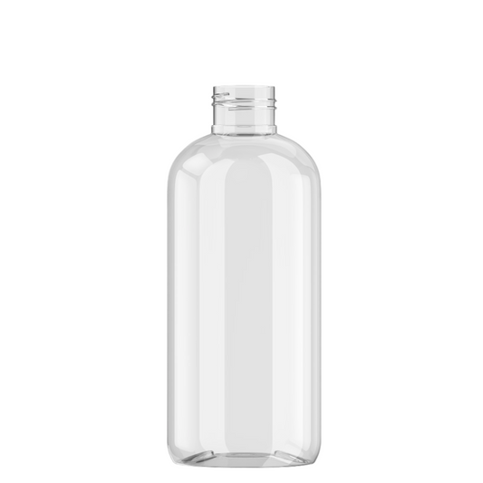 8 oz Clear PET Boston Round Bottle with 24-410 Neck